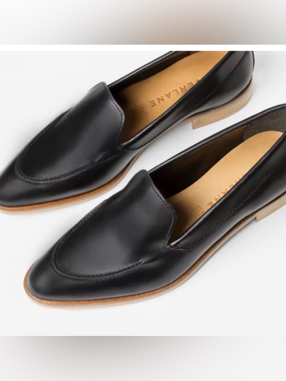 Everlane The Classic Black Leather Loafers with Tan Soles